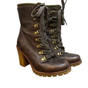 UGG Fabrice Women's High Heel Ankle Boots In Brown Leather Size 5 Wool